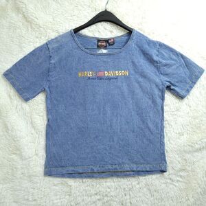 Vtg USA Made Harley Davidson Acid Wash Blue American Legend Tee Sz M Y2K Cotton